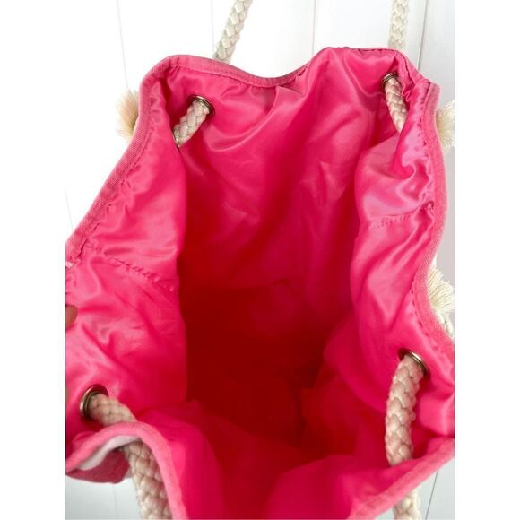 VS Victorias Secret Take Me to the Beach Pink Stripe Rope Beach Tote - Picture 9 of 9
